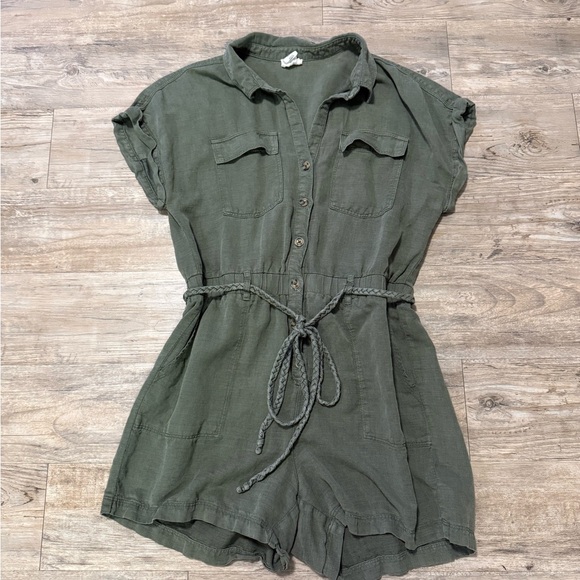 Nicole Miller Pants - Nicole Miller Olive Button-Up Romper